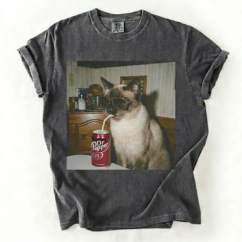 Cat Breeds Drinking Soda Graphic T-Shirt