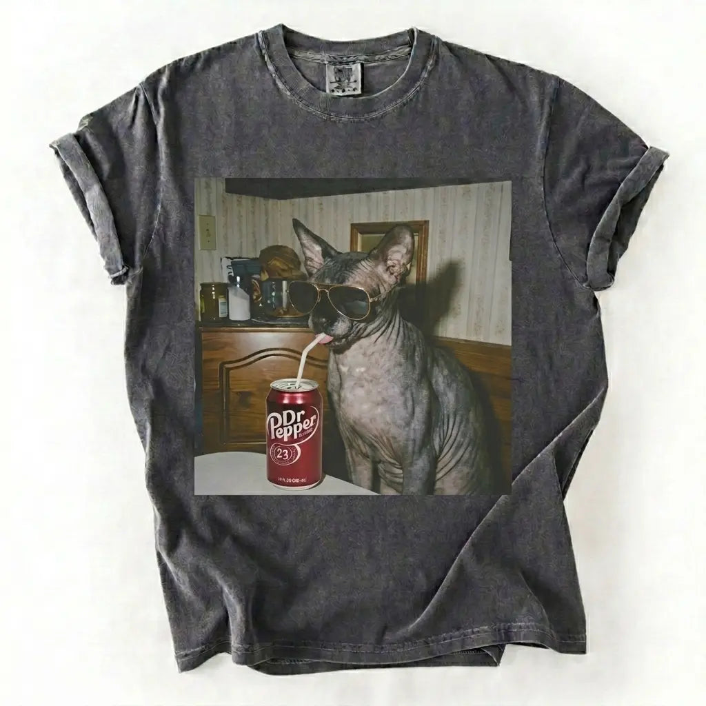 Cat Breeds Drinking Soda Graphic T-Shirt