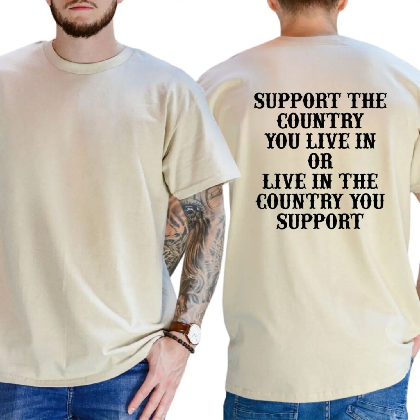 "Support The Country You Live In" Patriotic T-Shirt – Bold National Loyalty Graphic Tee, Premium 100% Cotton Pro-Country Top, Made in USA - Teezioo