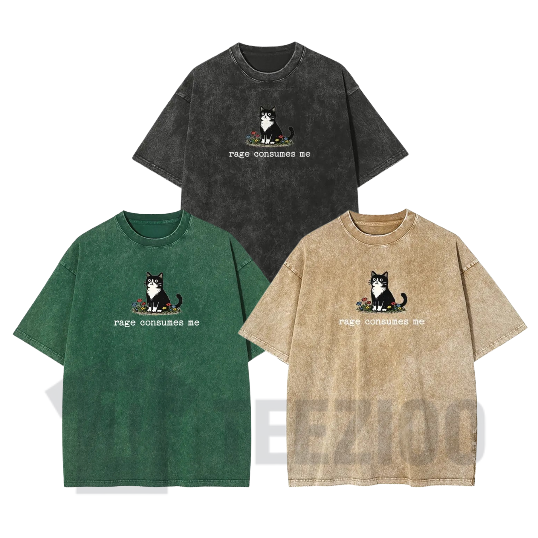 Vintage Washed "Rage" Cat Meme T-Shirt - Teezioo