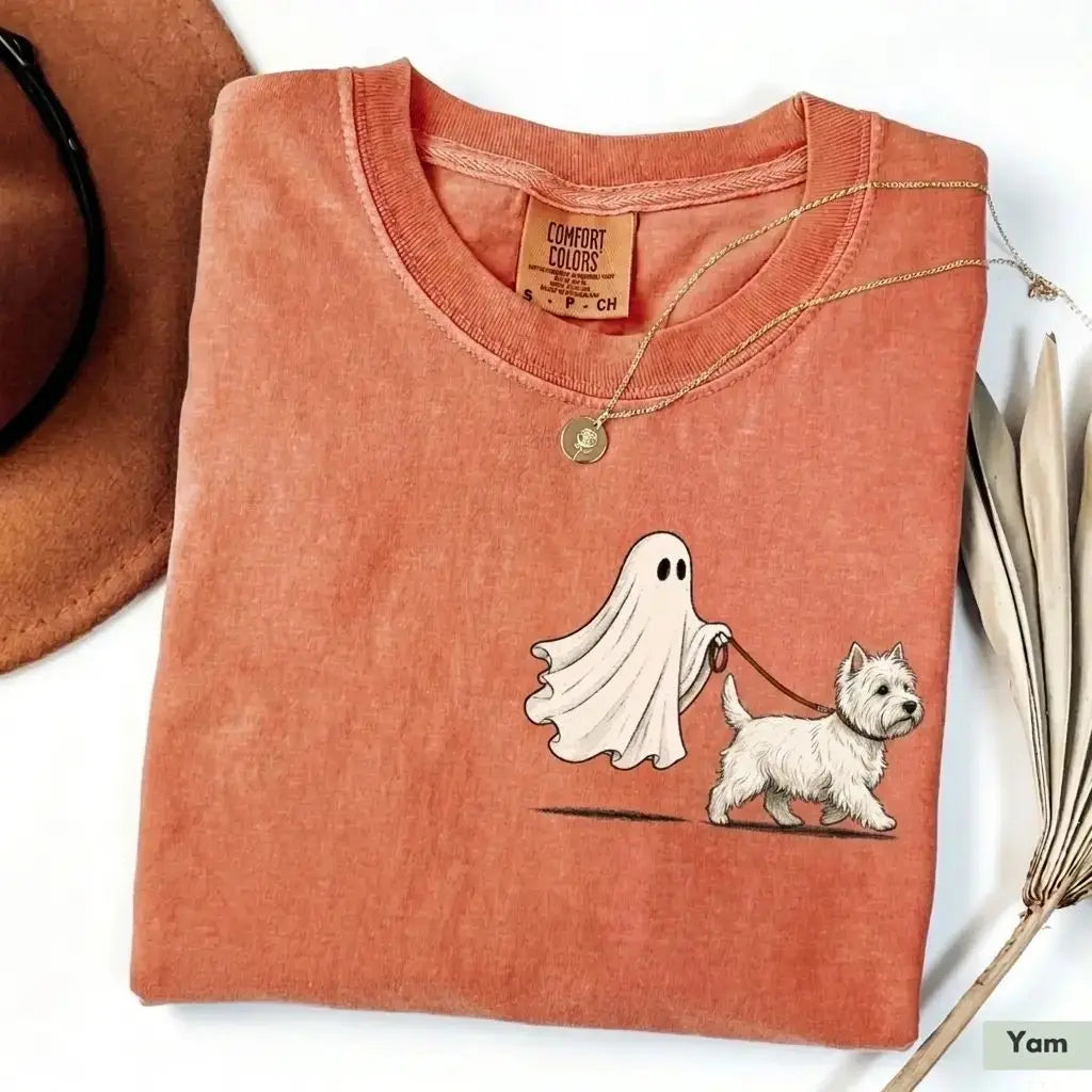 Custom Ghost Walking Dog Comfort Colors Shirt – Cute Halloween Pet Tee