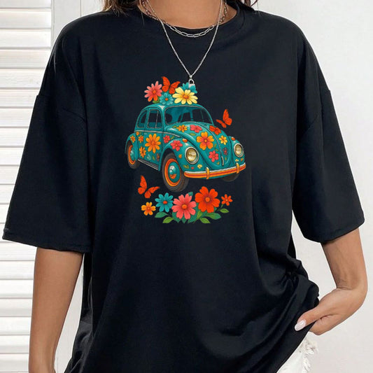 Women's Turquoise Floral Graphic T-Shirt – Vibrant Botanical Print Tee, Soft Cotton Nature-Inspired Flower Shirt for Her-Teezioo