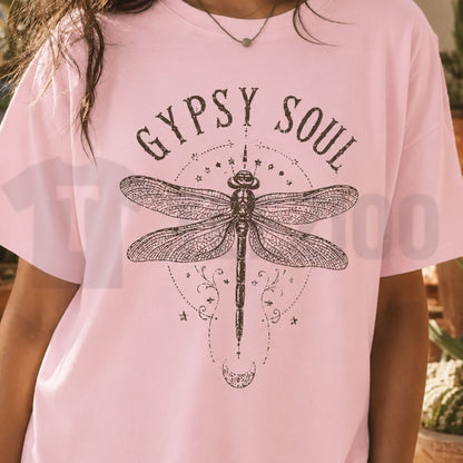 Womens Boho Dragonfly Gypsy Soul Shirt – Vintage Mystical Aesthetic Graphic Tee - Teezioo