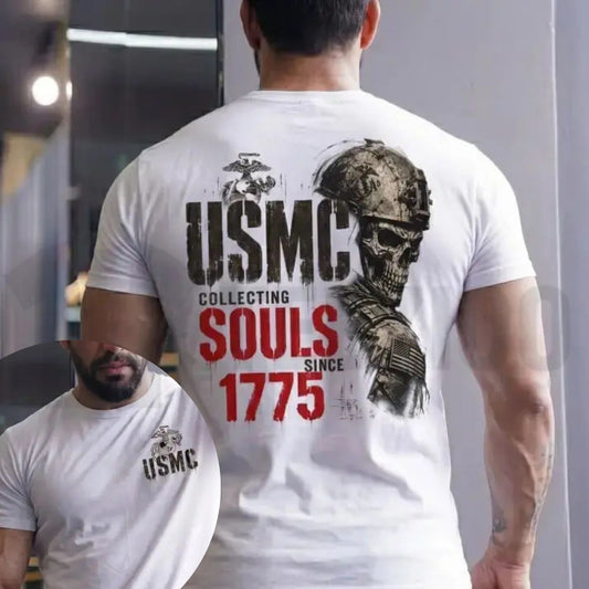 Womens USMC 1775 Skull Print Vintage Marine Corps Graphic T-Shirt - Teezioo