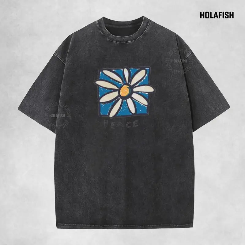Retro Vintage Peace Sign Washed Graphic T-Shirt