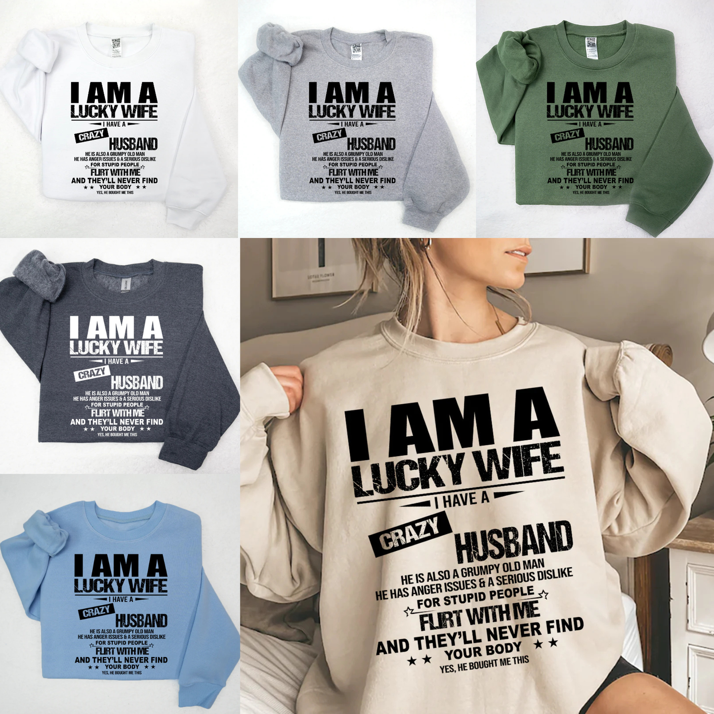 "I Am A Lucky Wife" Bold Lettering Pullover – Trendy Aesthetic Sweatshirt